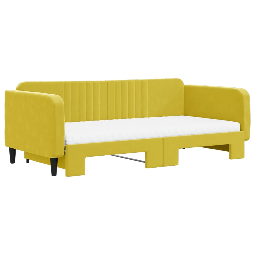 Divano Letto Estraibile con Materassi Giallo 100x200 cm Velluto - homemem39