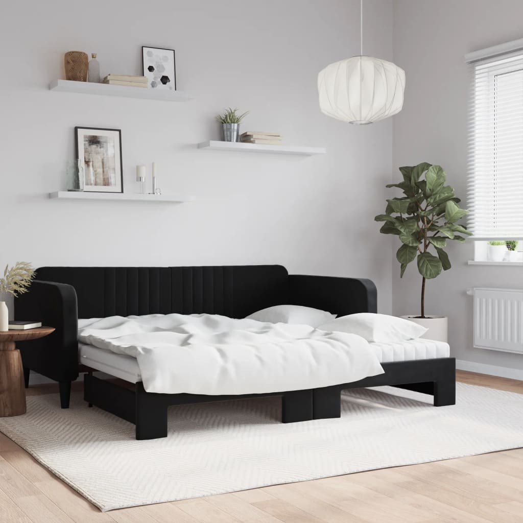 Divano Letto Estraibile con Materassi Nero 90x190 cm Velluto | homemem39