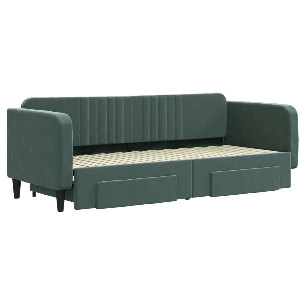 Divano Letto Estraibile Cassetti Verde Scuro 80x200cm Velluto - homemem39