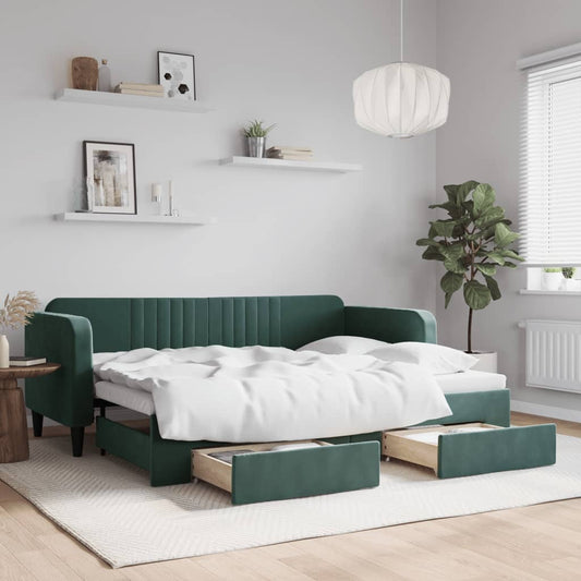 Divano Letto Estraibile Cassetti Verde Scuro 80x200cm Velluto - homemem39