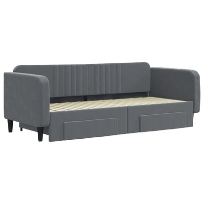 Divano Letto Estraibile Cassetti Grigio Scuro 90x200cm Velluto - homemem39