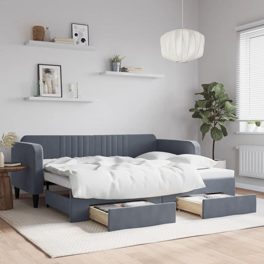 Divano Letto Estraibile Cassetti Grigio Scuro 90x200cm Velluto - homemem39