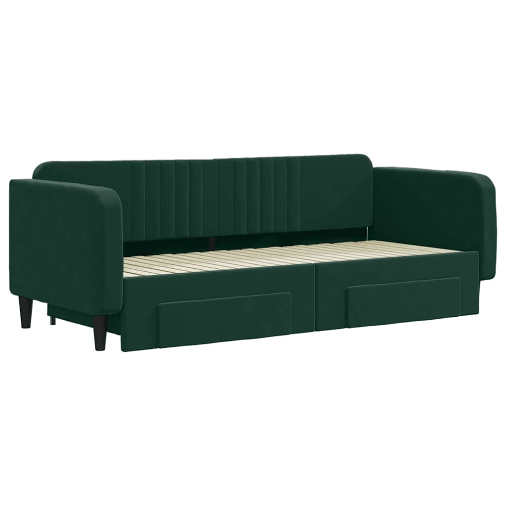 Divano Letto Estraibile Cassetti Verde Scuro 90x200cm Velluto | homemem39