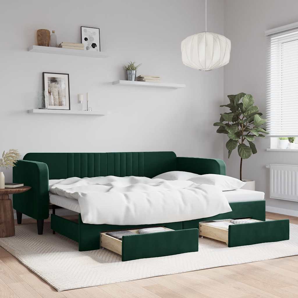 Divano Letto Estraibile Cassetti Verde Scuro 90x200cm Velluto | homemem39