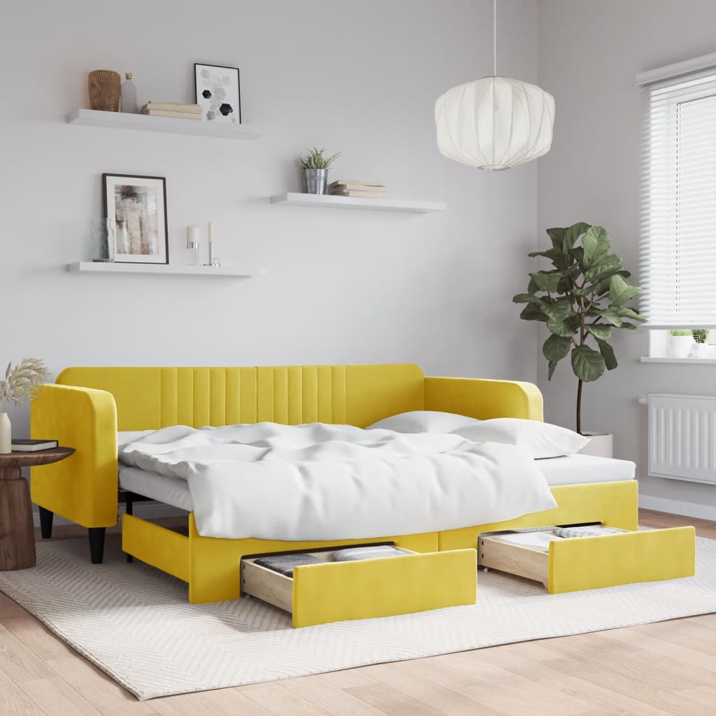 Divano Letto Estraibile con Cassetti Giallo 90x200cm in Velluto - homemem39