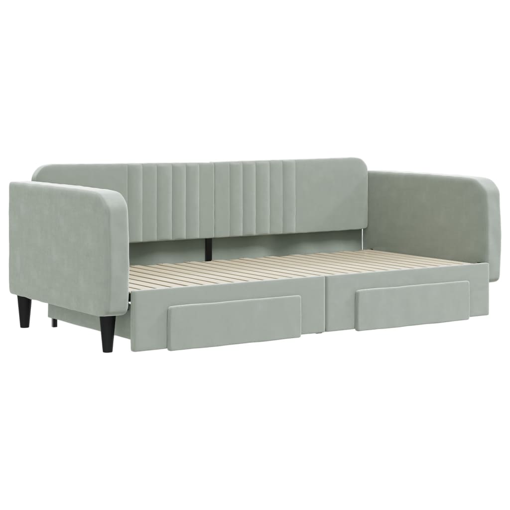 Divano Letto Estraibile Cassetti Grigio Chiaro 100x200 Velluto - homemem39