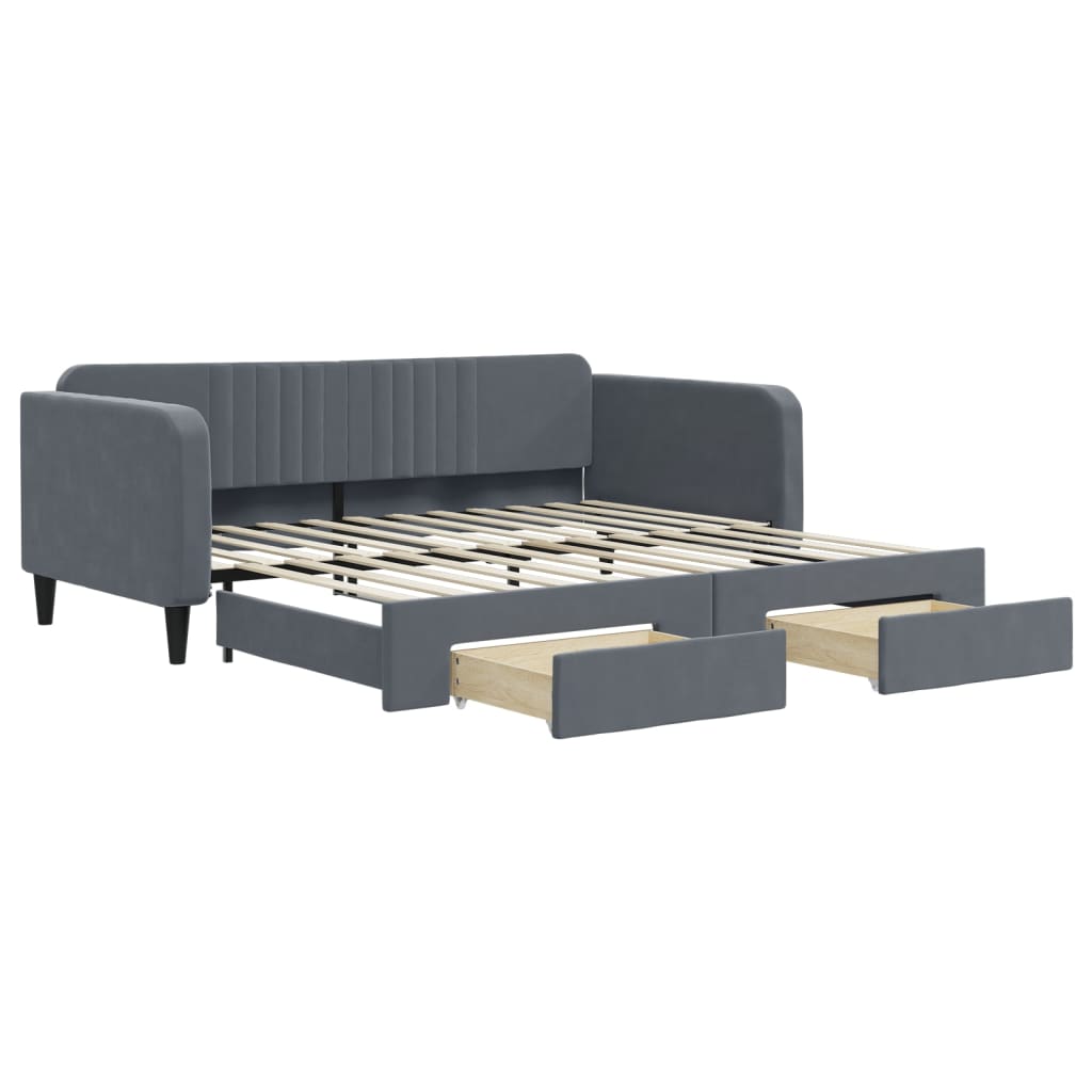 Divano Letto Estraibile Cassetti Grigio Scuro 100x200cm Velluto - homemem39