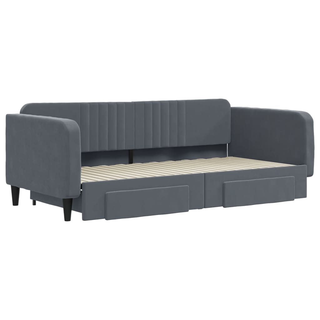 Divano Letto Estraibile Cassetti Grigio Scuro 100x200cm Velluto - homemem39