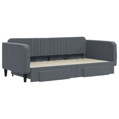 Divano Letto Estraibile Cassetti Grigio Scuro 100x200cm Velluto - homemem39