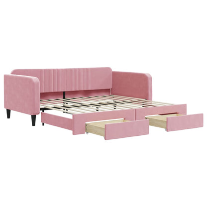 Divano Letto Estraibile con Cassetti Rosa 100x200 cm Velluto