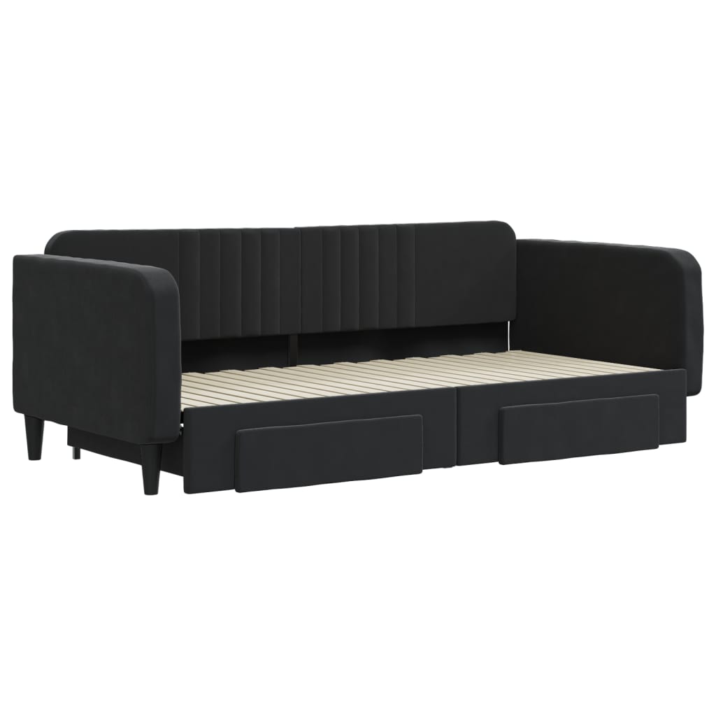Divano Letto Estraibile con Cassetti Nero 100x200 cm in Velluto - homemem39