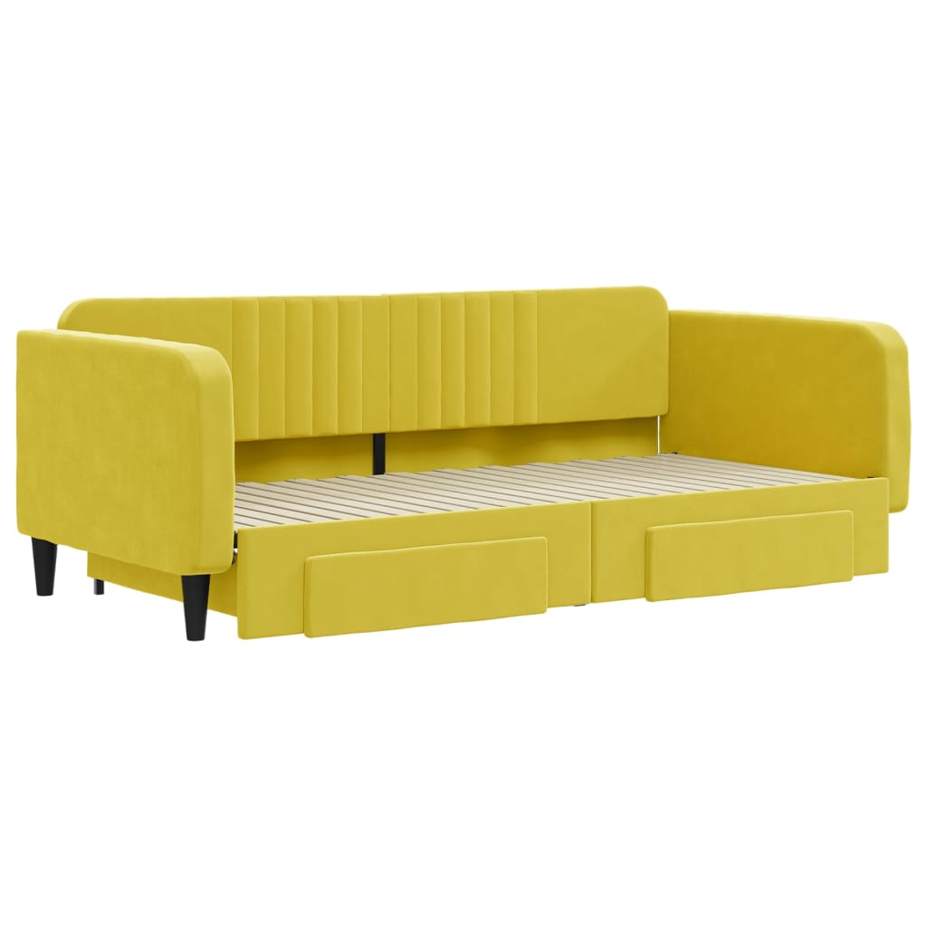 Divano Letto Estraibile con Cassetti Giallo 100x200cm Velluto - homemem39