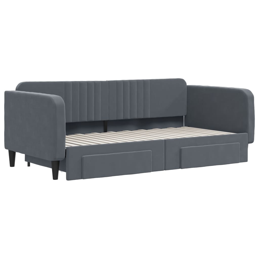 Divano Letto Estraibile Cassetti Grigio Scuro 90x190cm Velluto - homemem39