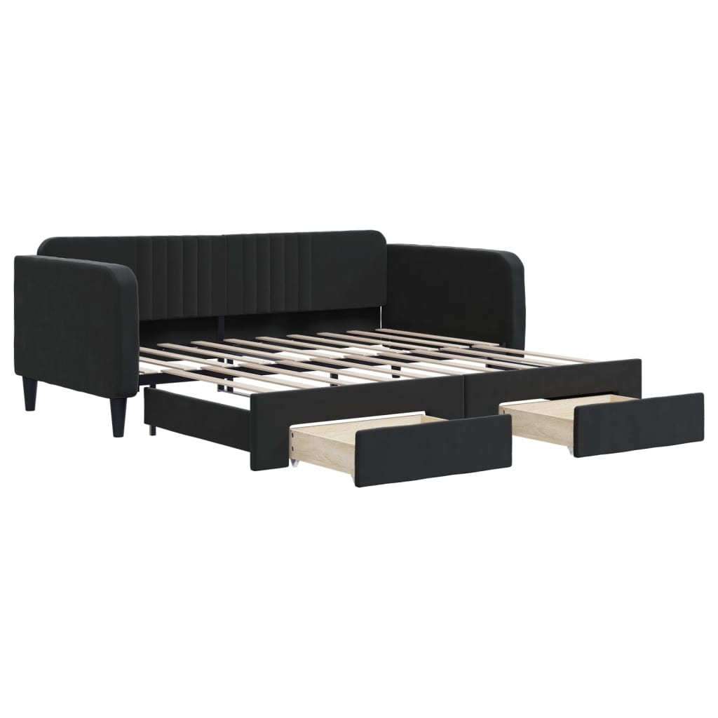 Divano Letto Estraibile con Cassetti Nero 90x190 cm in Velluto - homemem39