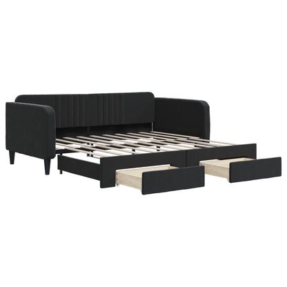 Divano Letto Estraibile con Cassetti Nero 90x190 cm in Velluto - homemem39