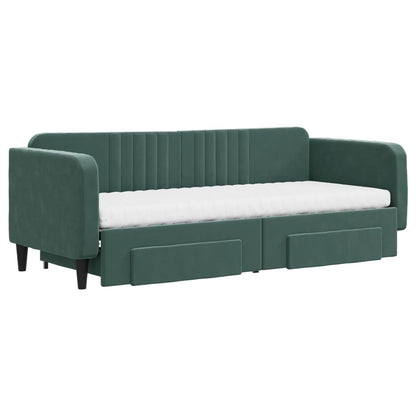 Divano Letto Estraibile Cassetti Verde Scuro 80x200cm Velluto