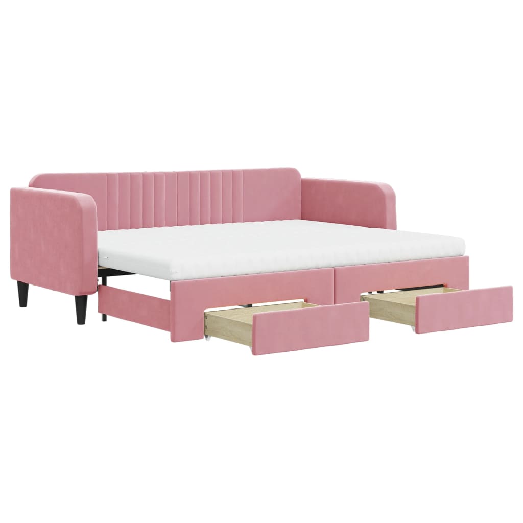 Divano Letto Estraibile con Cassetti Rosa 80x200 cm Velluto