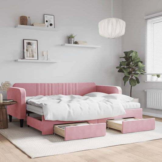 Divano Letto Estraibile con Cassetti Rosa 80x200 cm Velluto