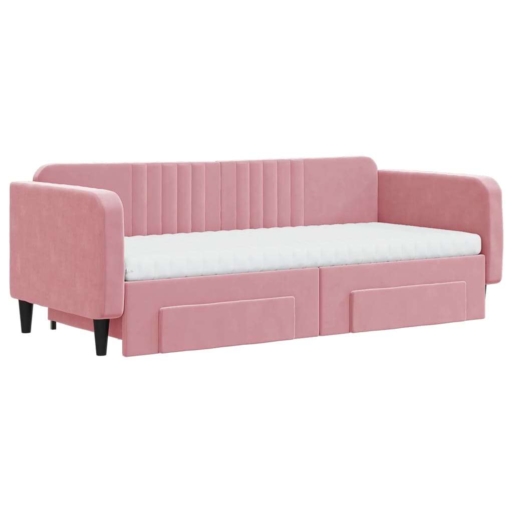 Divano Letto Estraibile con Cassetti Rosa 90x200 cm Velluto