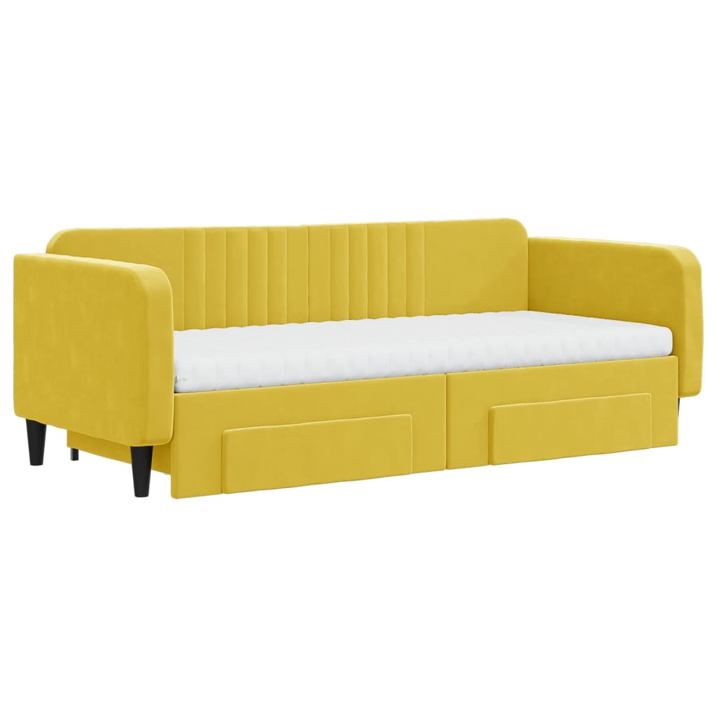 Divano Letto Estraibile con Cassetti Giallo 90x200cm in Velluto