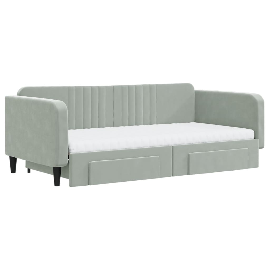 Divano Letto Estraibile Cassetti Grigio Chiaro 100x200 Velluto - homemem39