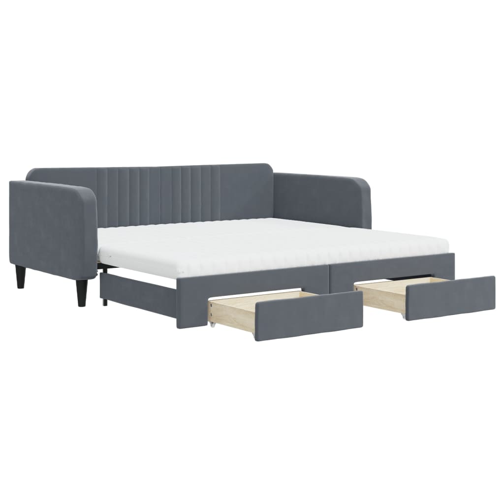 Divano Letto Estraibile Cassetti Grigio Scuro 100x200cm Velluto - homemem39