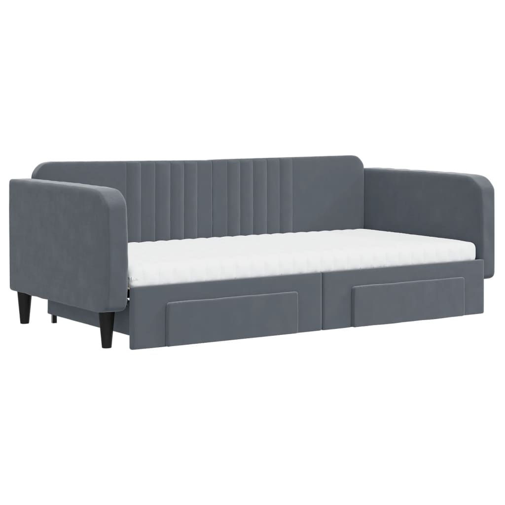 Divano Letto Estraibile Cassetti Grigio Scuro 100x200cm Velluto - homemem39