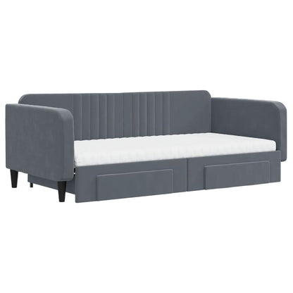 Divano Letto Estraibile Cassetti Grigio Scuro 100x200cm Velluto - homemem39