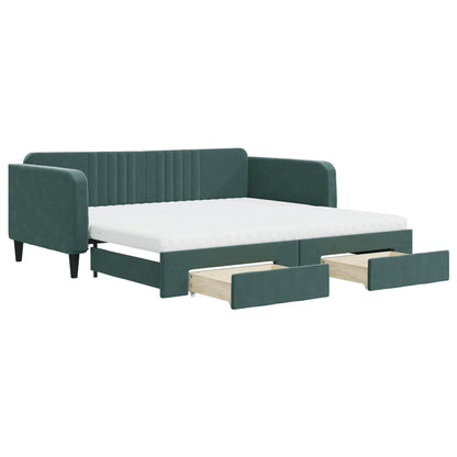 Divano Letto Estraibile Cassetti Verde Scuro 100x200cm Velluto - homemem39