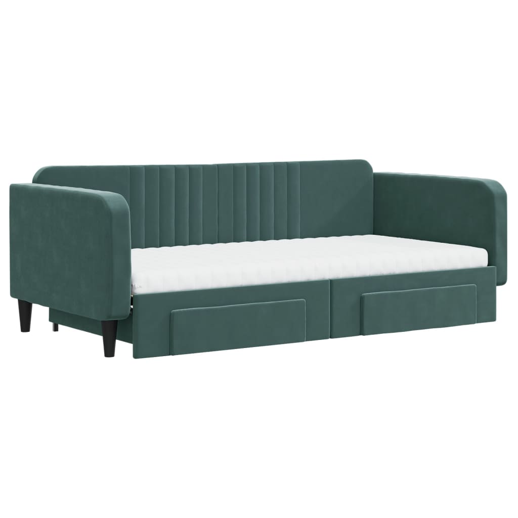Divano Letto Estraibile Cassetti Verde Scuro 100x200cm Velluto - homemem39