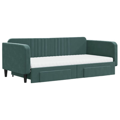 Divano Letto Estraibile Cassetti Verde Scuro 100x200cm Velluto - homemem39