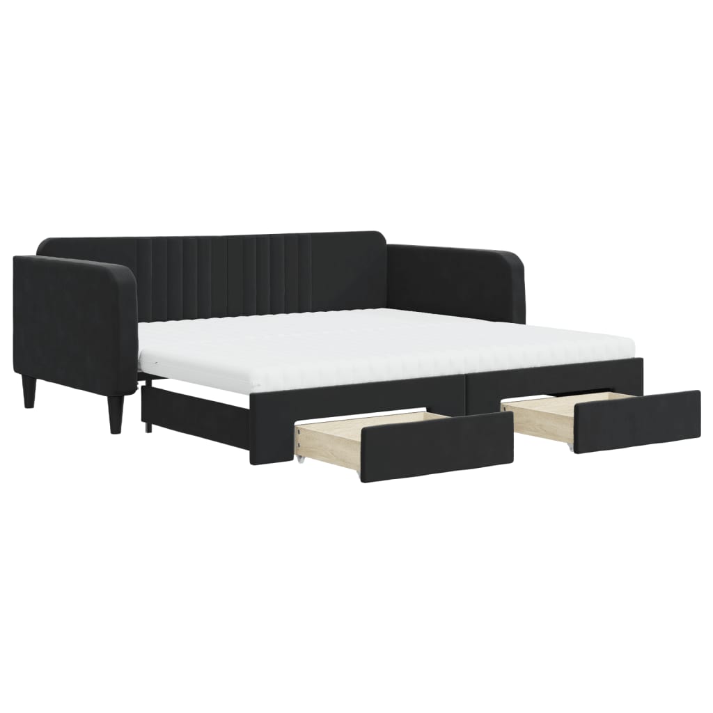 Divano Letto Estraibile con Cassetti Nero 100x200 cm in Velluto - homemem39
