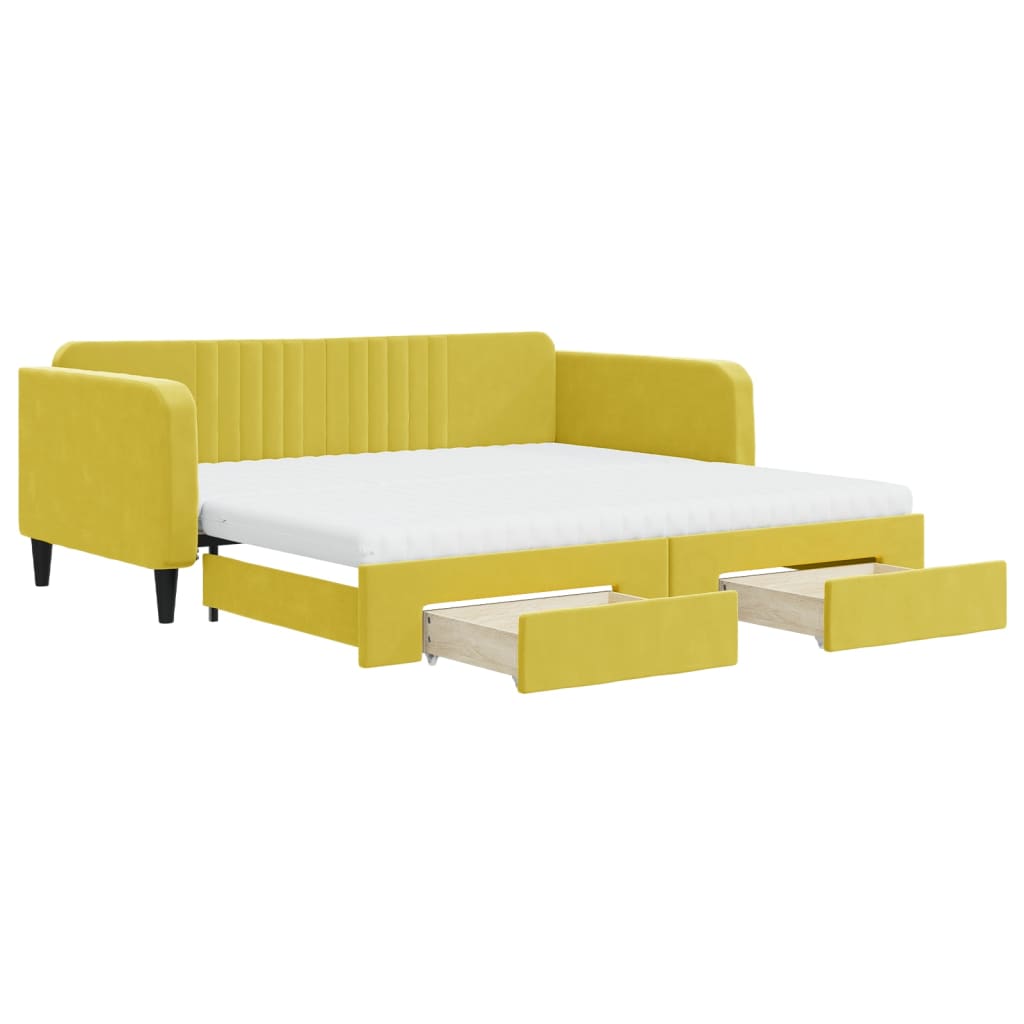 Divano Letto Estraibile con Cassetti Giallo 100x200cm Velluto - homemem39