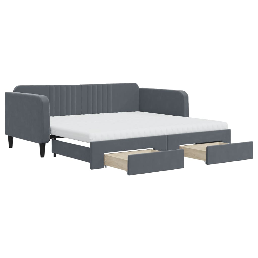 Divano Letto Estraibile Cassetti Grigio Scuro 90x190cm Velluto - homemem39
