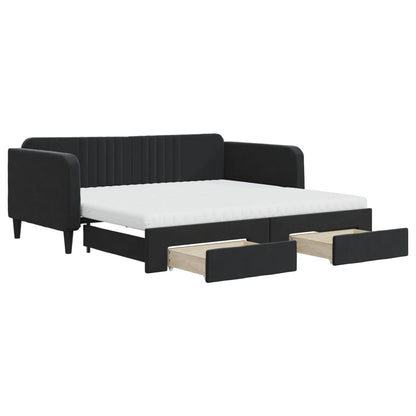 Divano Letto Estraibile con Cassetti Nero 90x190 cm in Velluto