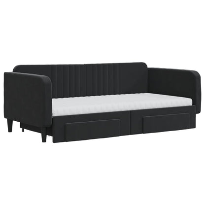 Divano Letto Estraibile con Cassetti Nero 90x190 cm in Velluto