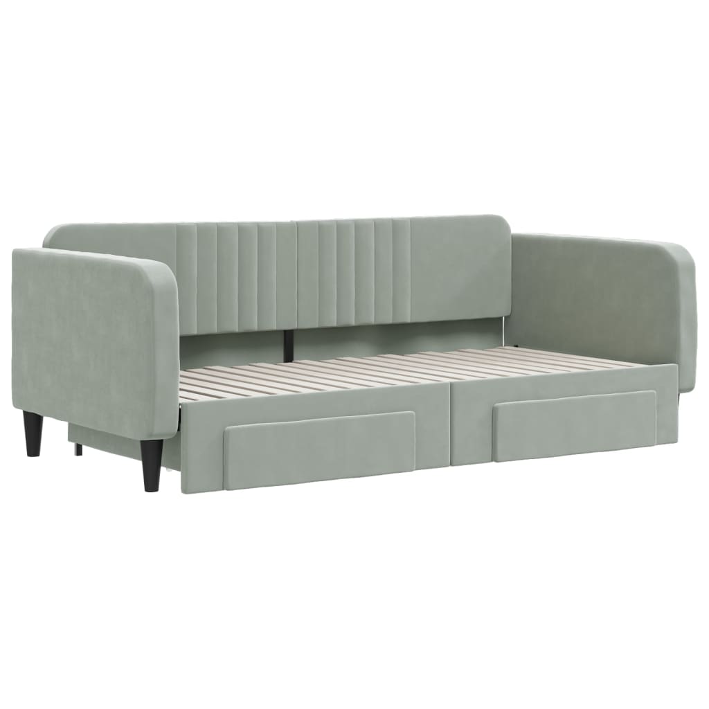 Divano Letto Estraibile Cassetti Grigio Chiaro 100x190 Velluto | homemem39
