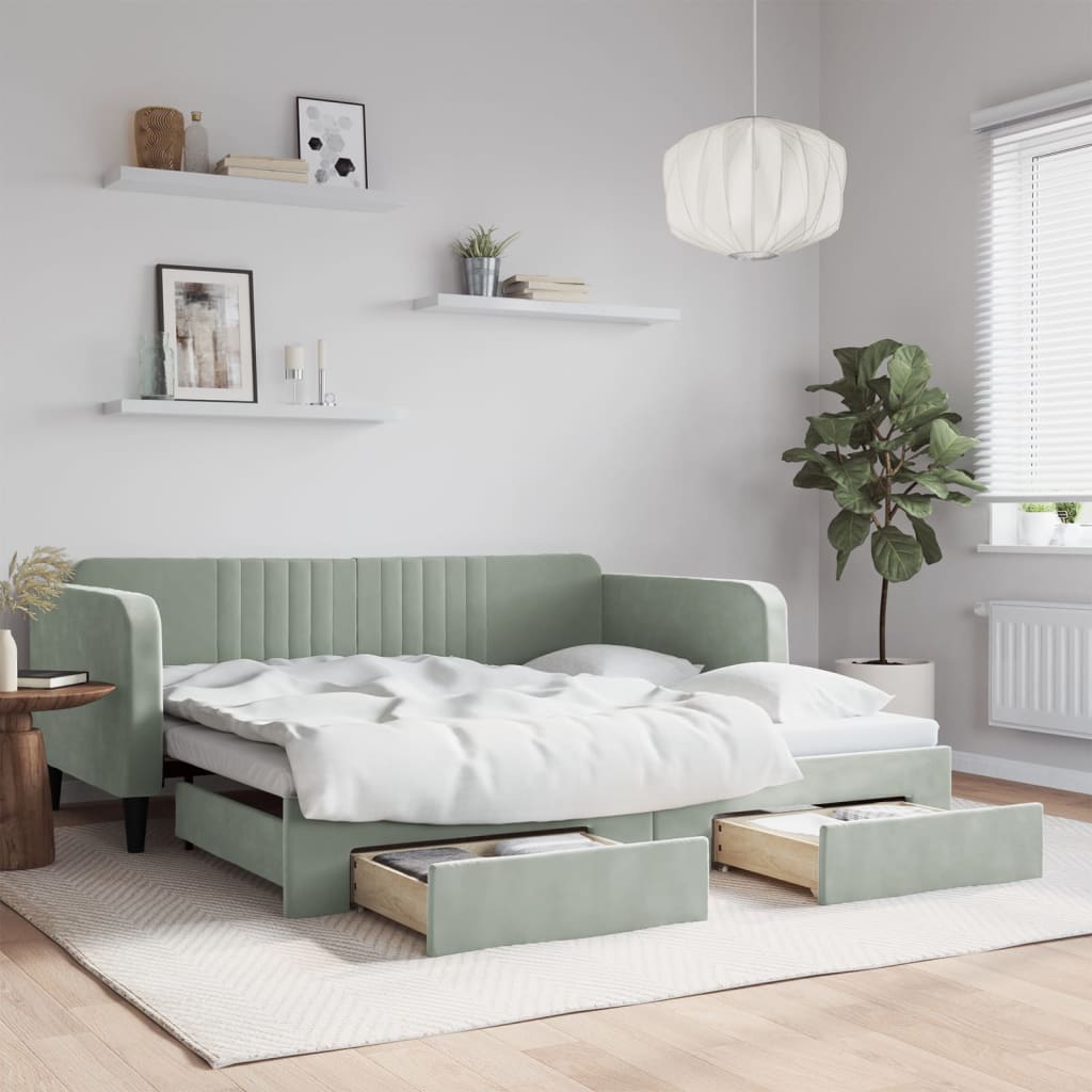 Divano Letto Estraibile Cassetti Grigio Chiaro 100x190 Velluto | homemem39