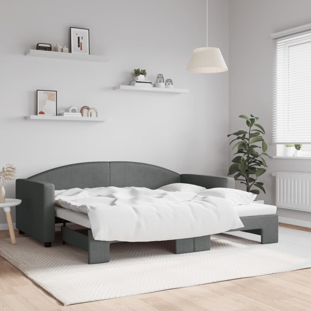 Divano Letto con Letto Estraibile Grigio Scuro 90x190cm Tessuto | homemem39