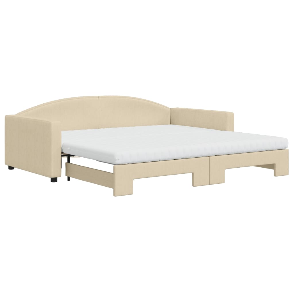 Divano Letto Estraibile con Materassi Crema 100x200 cm Tessuto - homemem39