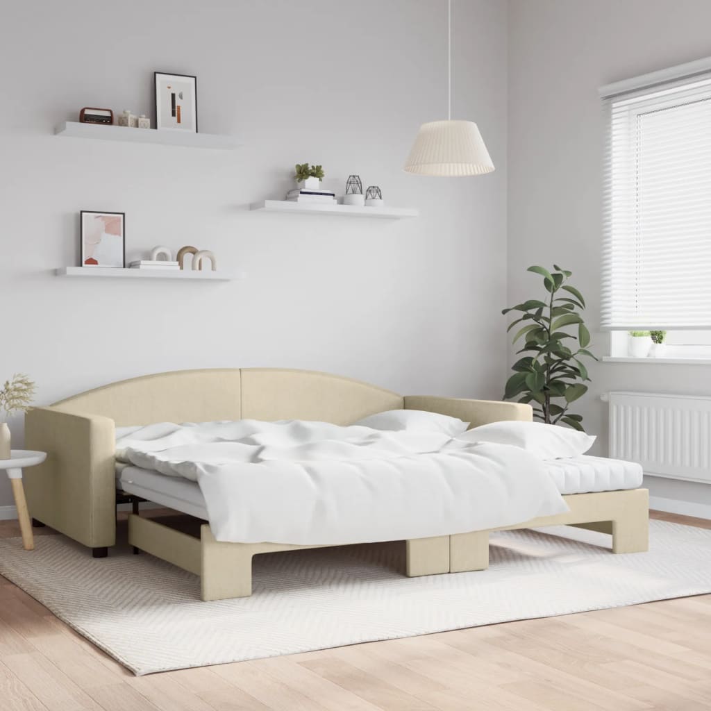 Divano Letto Estraibile con Materassi Crema 100x200 cm Tessuto - homemem39