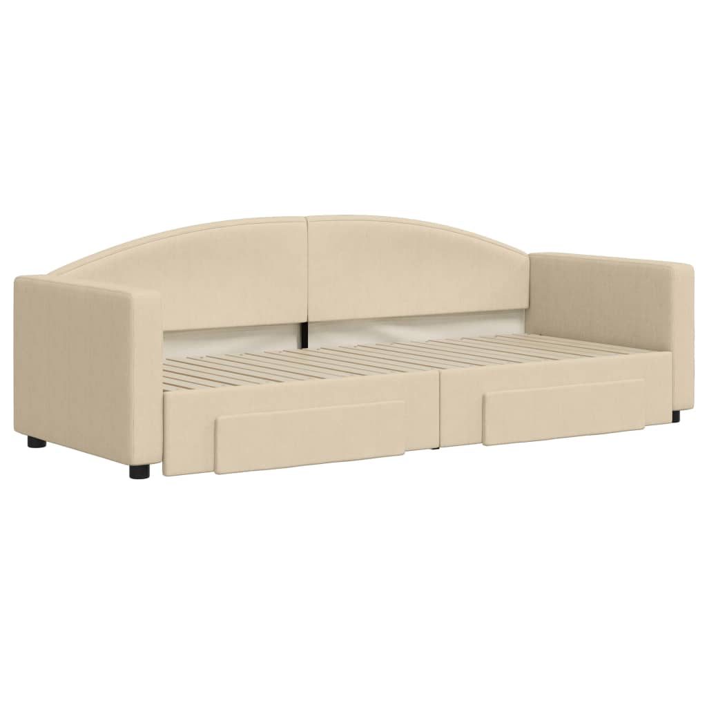 Divano Letto Estraibile con Cassetti Crema 80x200 cm in Tessuto - homemem39