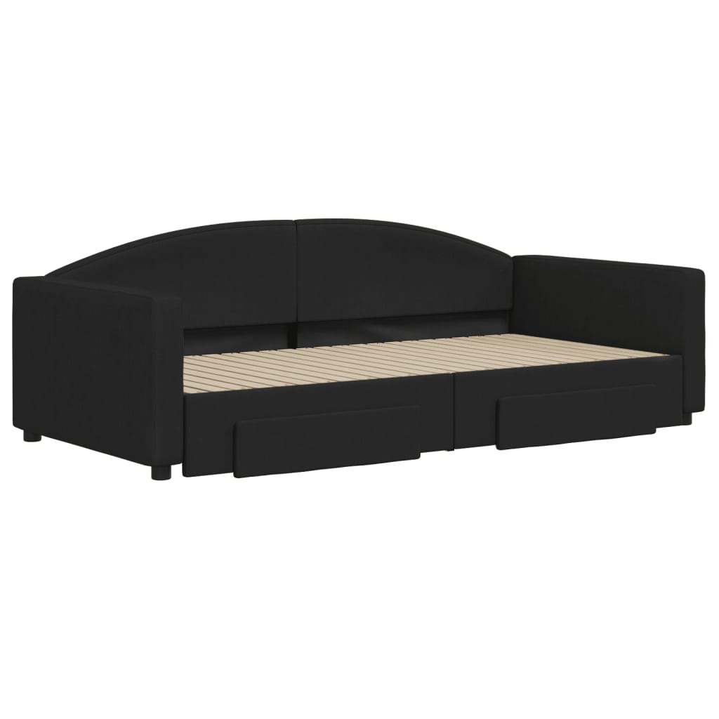 Divano Letto Estraibile con Cassetti Nero 100x200 cm in Tessuto - homemem39