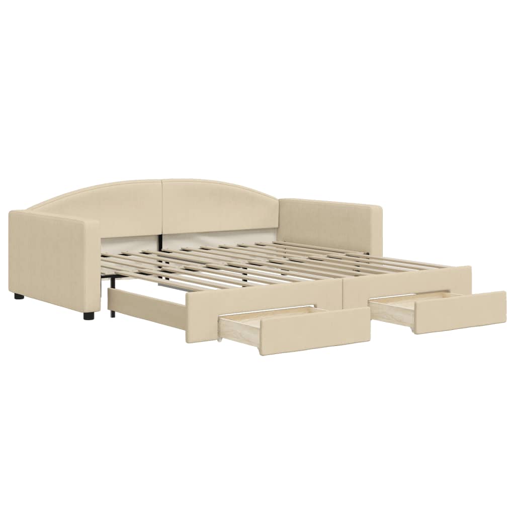Divano Letto Estraibile con Cassetti Crema 100x200cm in Tessuto - homemem39