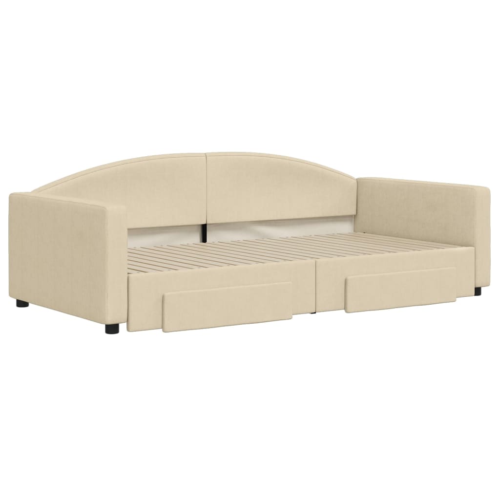 Divano Letto Estraibile con Cassetti Crema 100x200cm in Tessuto - homemem39