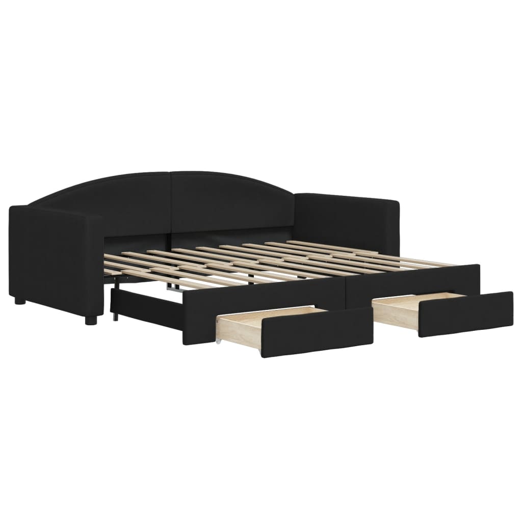 Divano Letto Estraibile con Cassetti Nero 90x190 cm in Tessuto