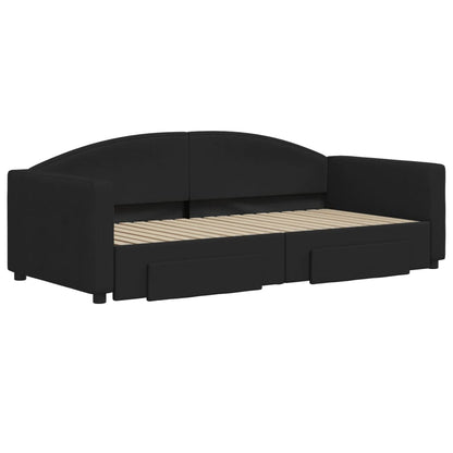 Divano Letto Estraibile con Cassetti Nero 90x190 cm in Tessuto