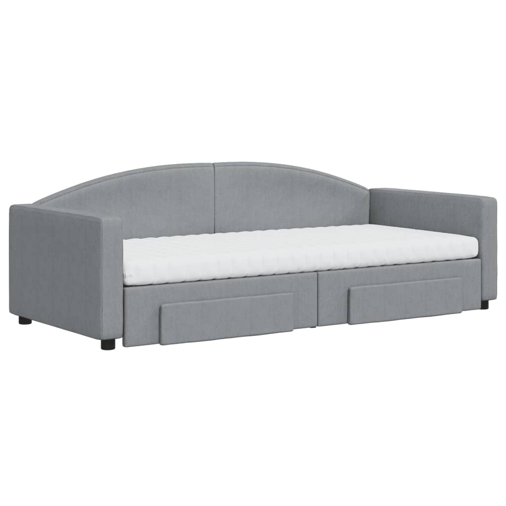 Divano Letto Estraibile Cassetti Grigio Chiaro 90x200cm Tessuto