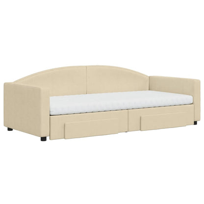 Divano Letto Estraibile con Cassetti Crema 90x200 cm in Tessuto