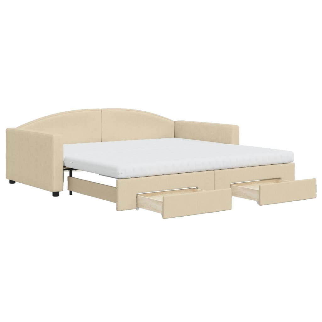 Divano Letto Estraibile con Cassetti Crema 100x200cm in Tessuto - homemem39